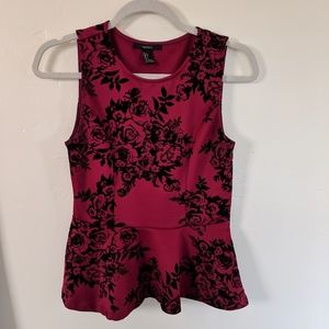 Red and Black Velvet Peplum Top